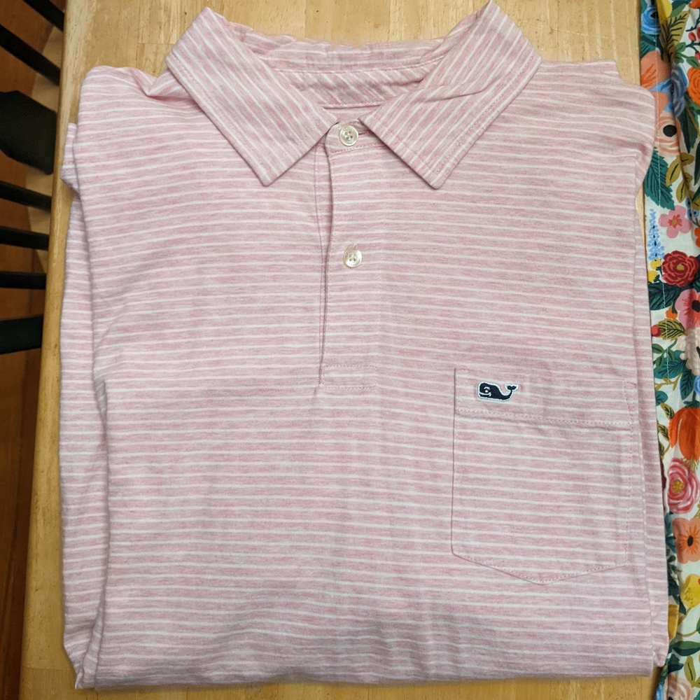Vineyard Vines Pink Striped Polo w/ Pocket